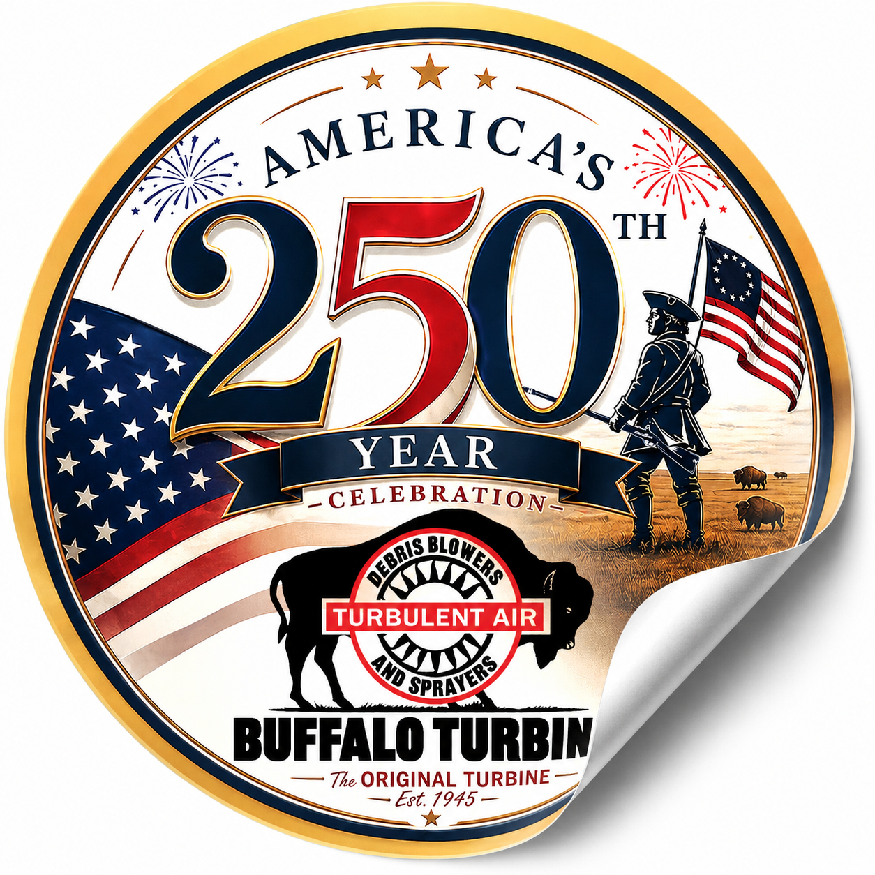 Buffalo Turbine America's 250th Anniversary commemorative sticker