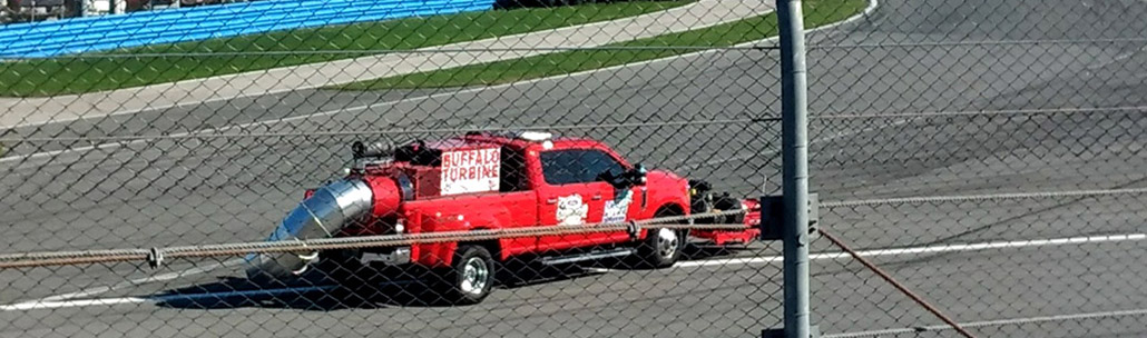 Buffalo Turbine turbine-powered racetrack debris blower in action