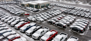 Snow at Car Dealership